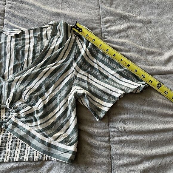 Boho Striped Crop Top Women’s Ring Front V-Neck Y2K Cottagecore Festival Blouse - Picture 11 of 12